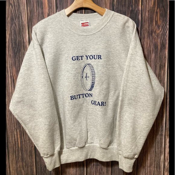 Hanes ComfortBlend Sweaters - Vintage 90’s Hanes ComfortBlend “Get Your Button Gear” White Crew Neck - Adult M